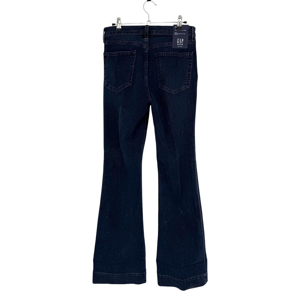 NEW GAP High Rise Flare Jeans Dark Wash Button Fly Stretch Denim 4/27R 652460-00 - Picture 3 of 14